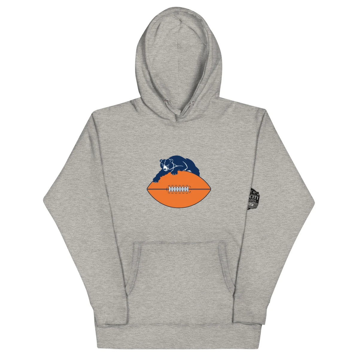 Bear Football Chicago fan hoodie in carbon gray, front view