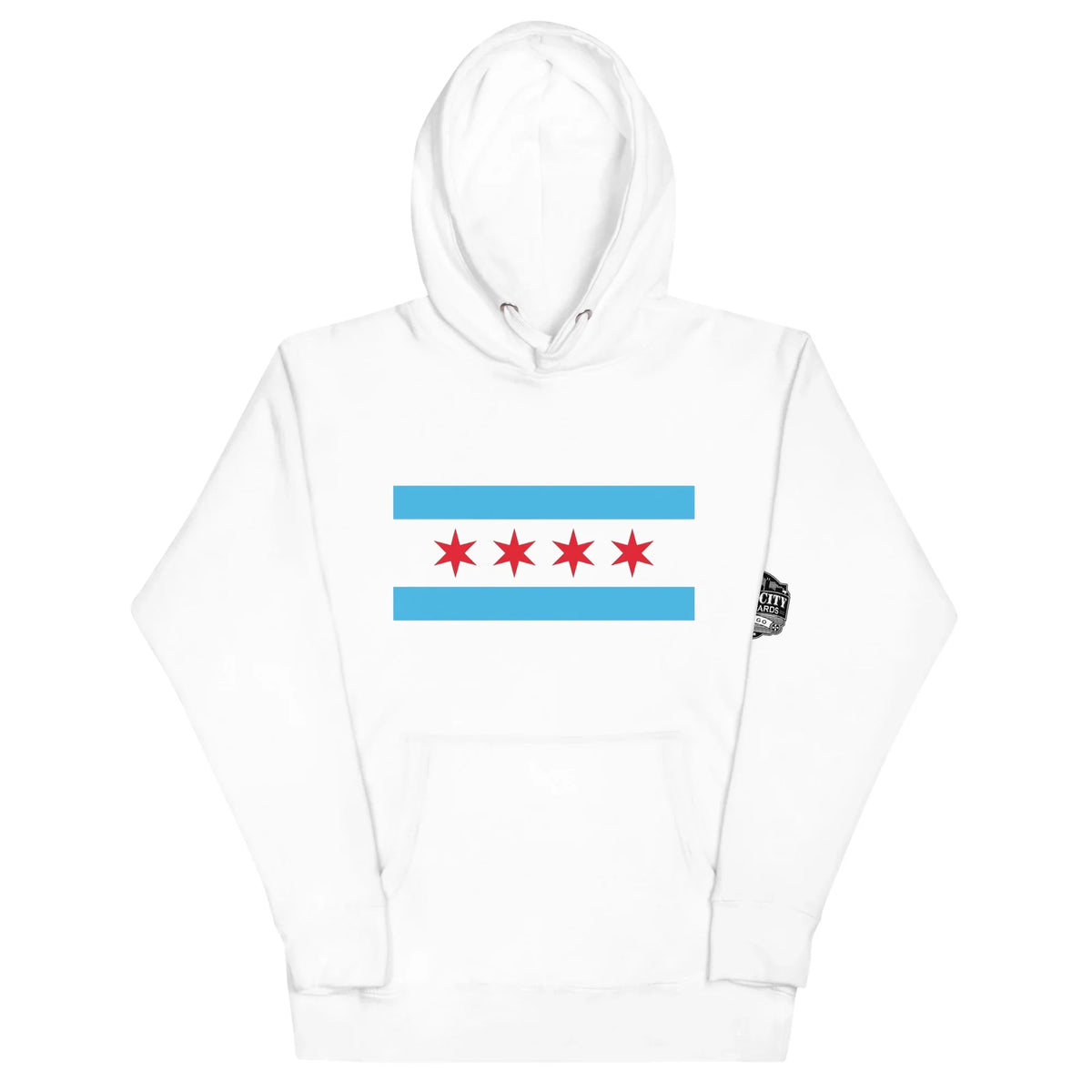 Chicago unisex hoodie in white, front view