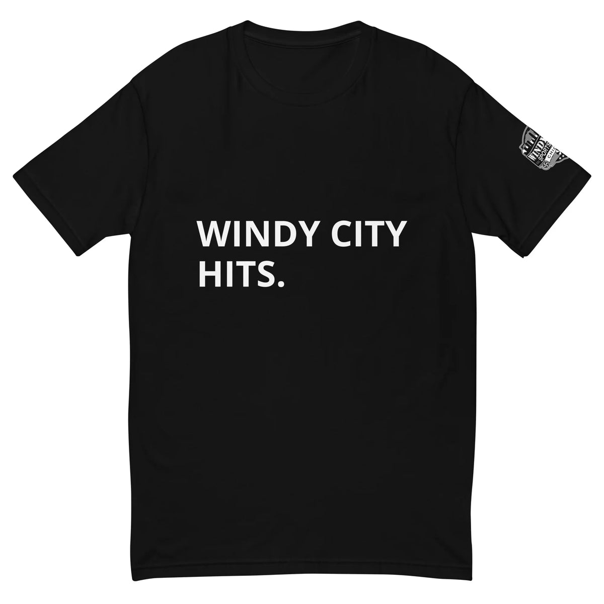 Windy City Hits card breaker T-shirt in black, front view