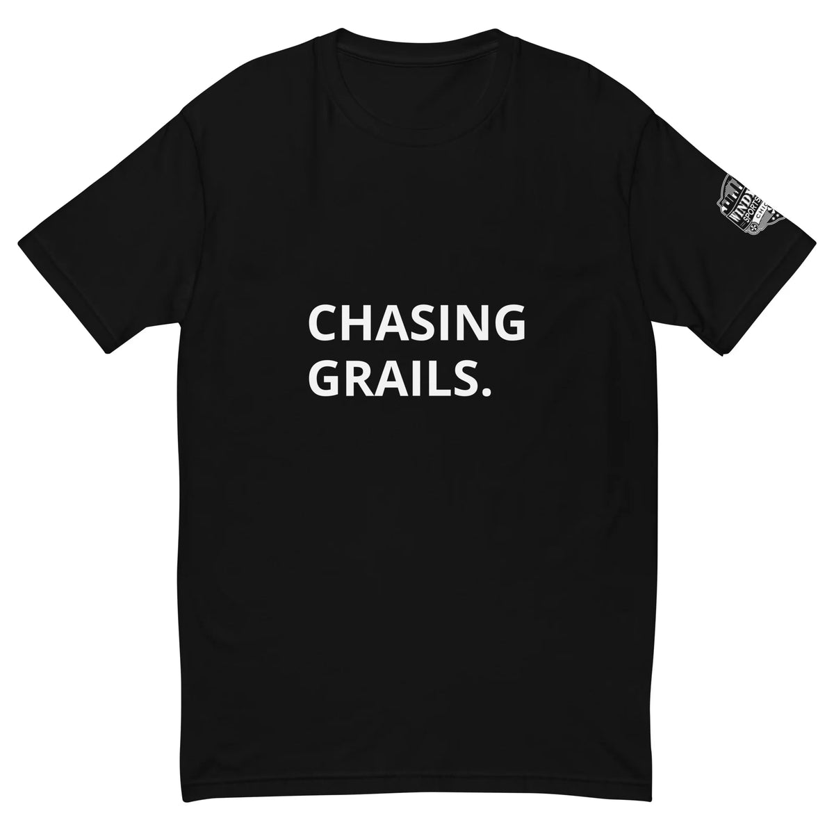 Grails sports card collector T-shirt in black, front view