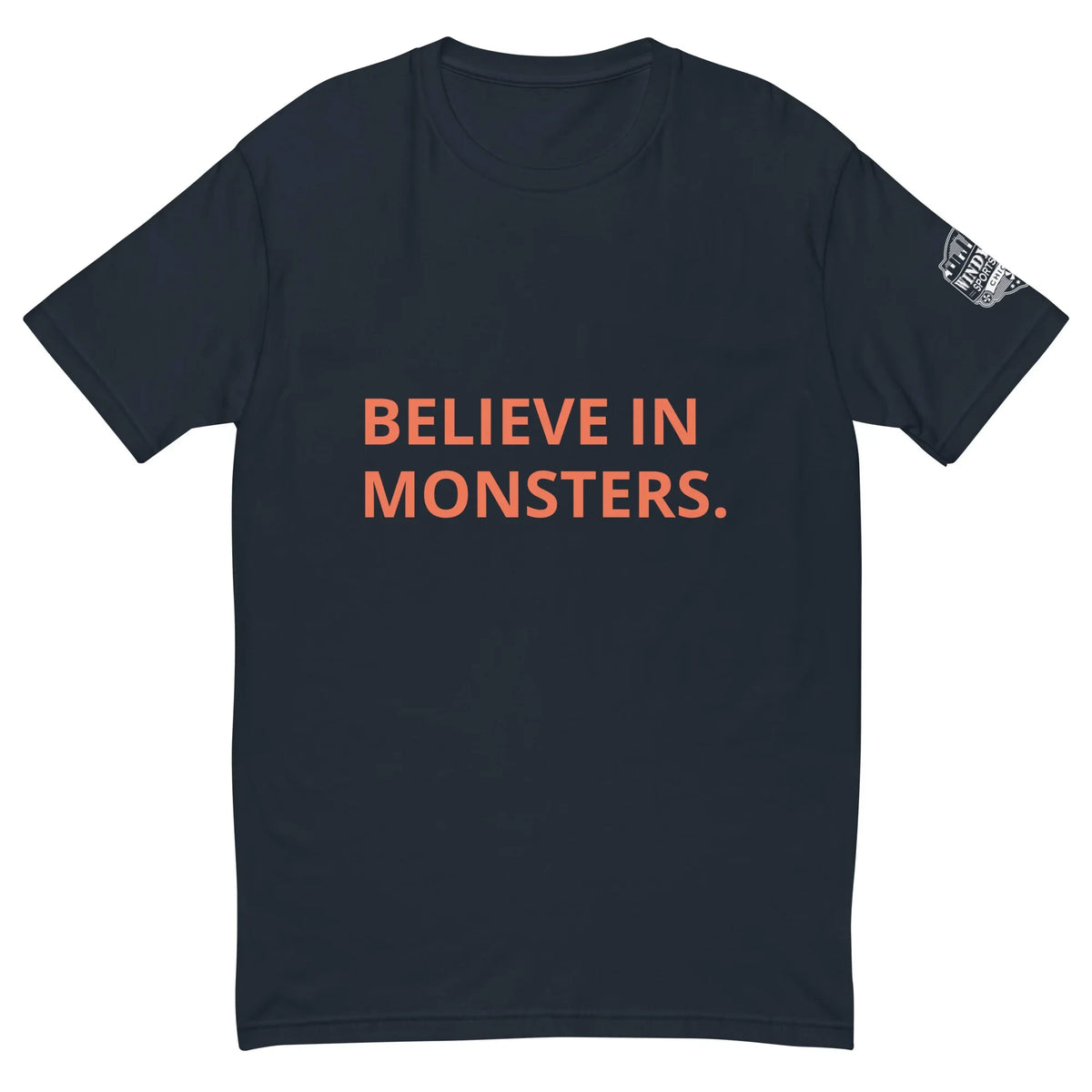 Believe in Monsters T-shirt in midnight navy, front view