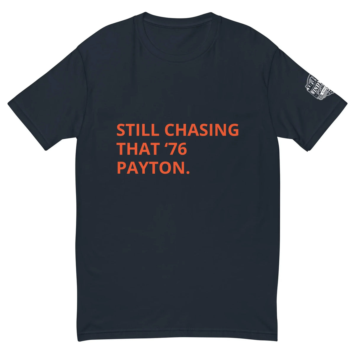 Payton sports card collector T-shirt in midnight navy, front view