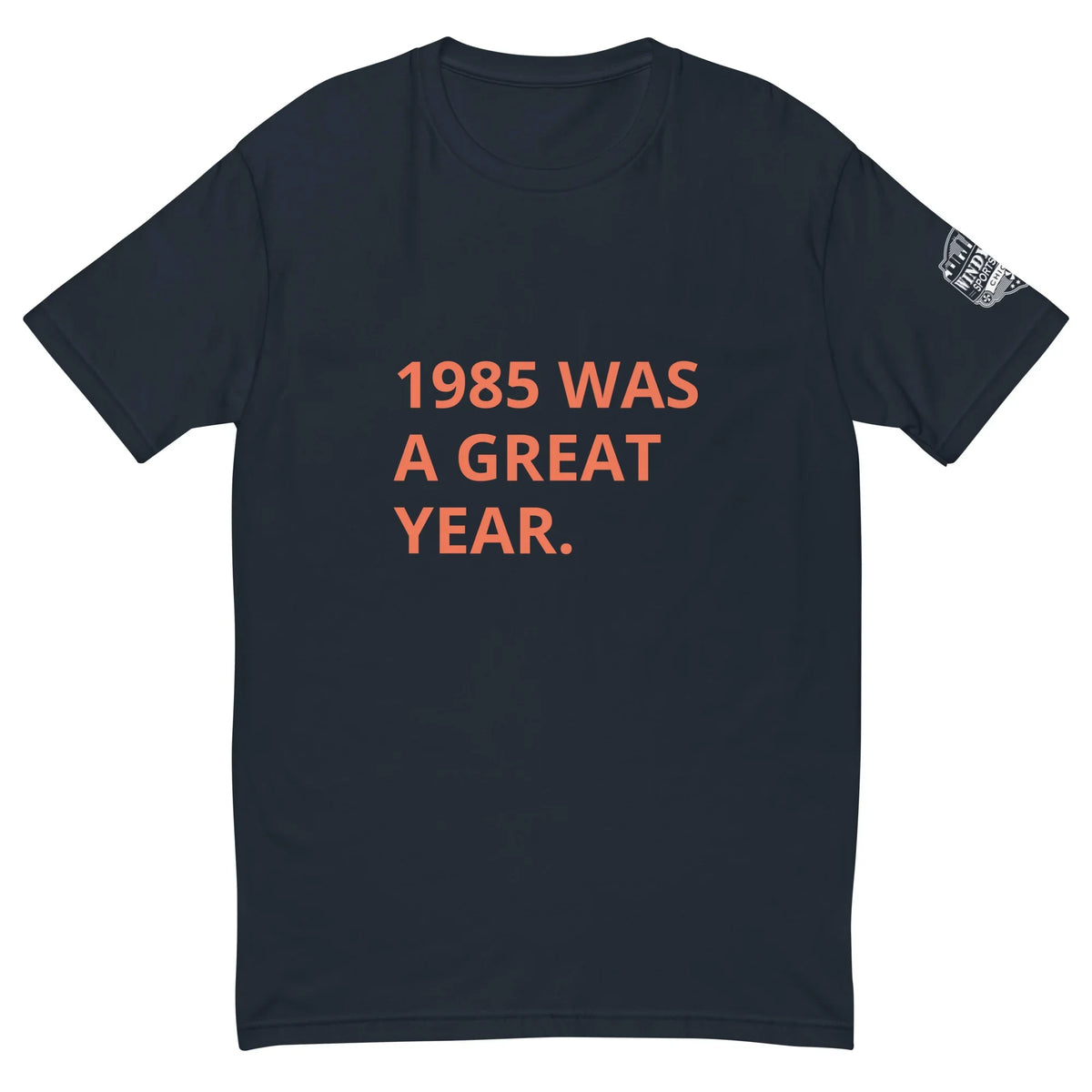 Windy City 1985 Chicago football T-shirt in midnight navy, front view