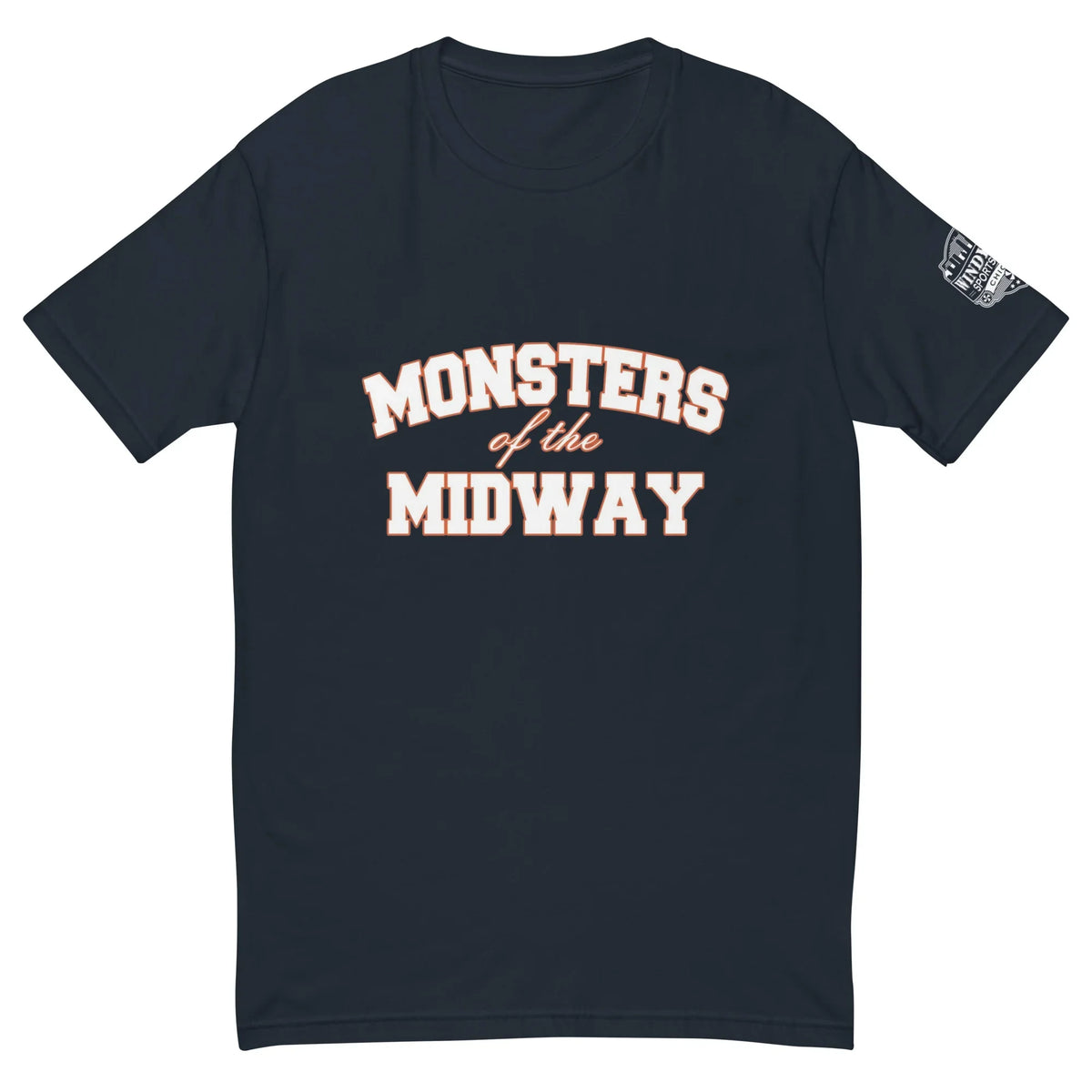 Monsters of the Midway Chicago football T-shirt in midnight navy, front view