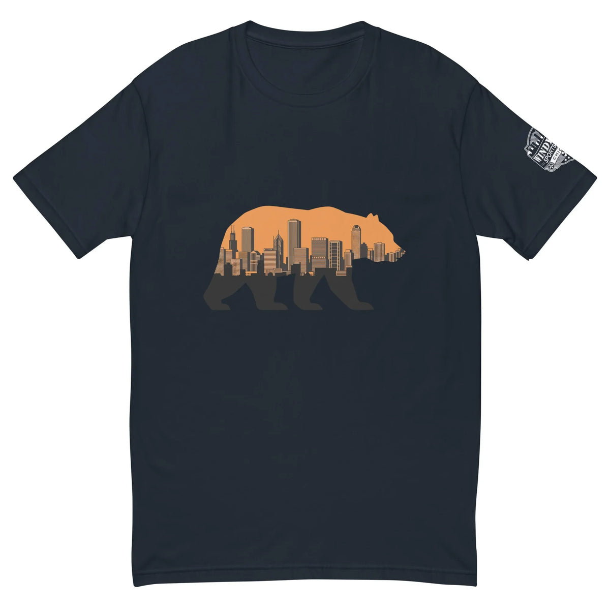 Walking Bear Chicago football T-shirt in midnight navy, front view