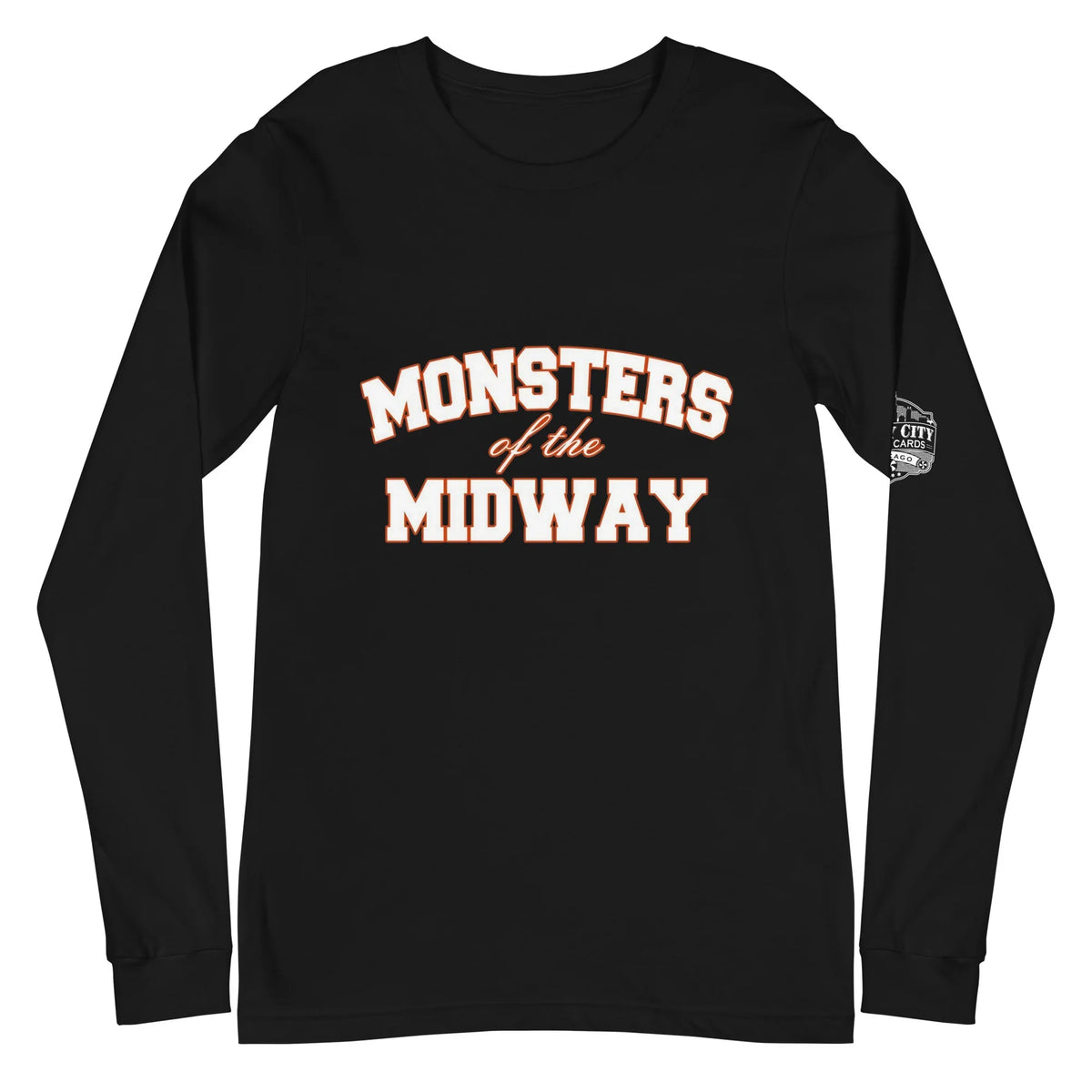 Monsters of the Midway long sleeve tee in Black, front view