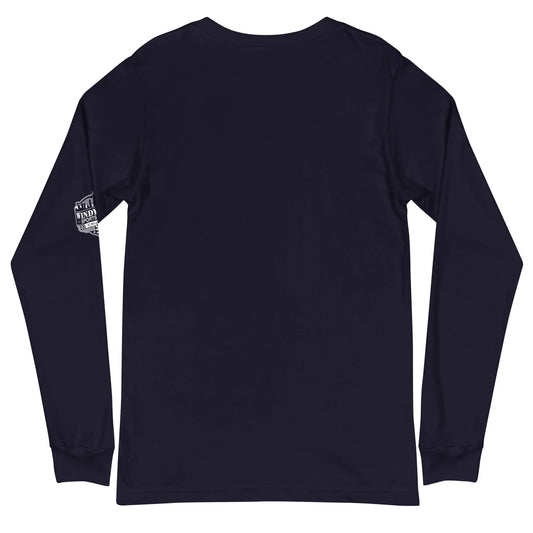Good Better Best unisex long sleeve shirt in navy, back view