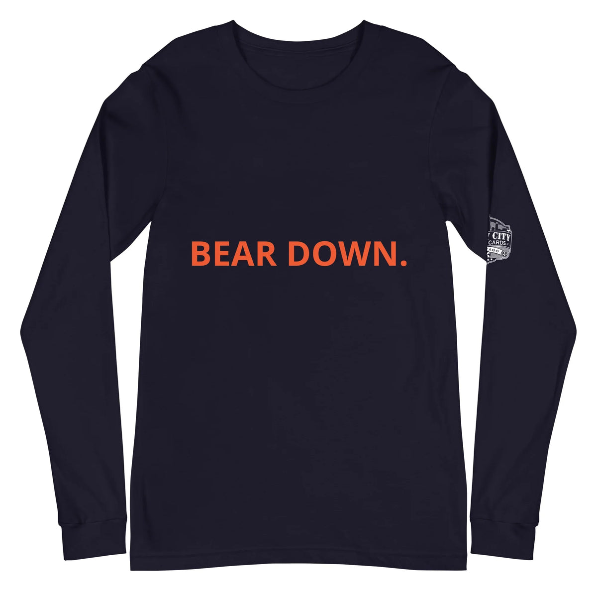 Bear Down Chicago football long sleeve shirt in navy, front view