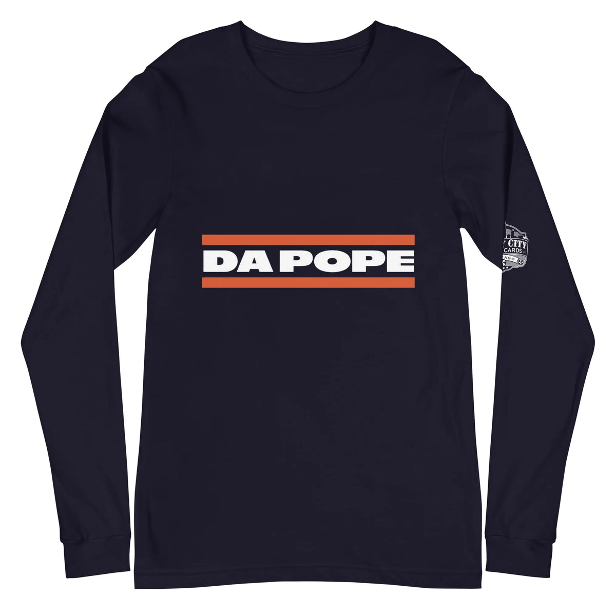 Da Pope Chicago football long sleeve shirt in navy, front view