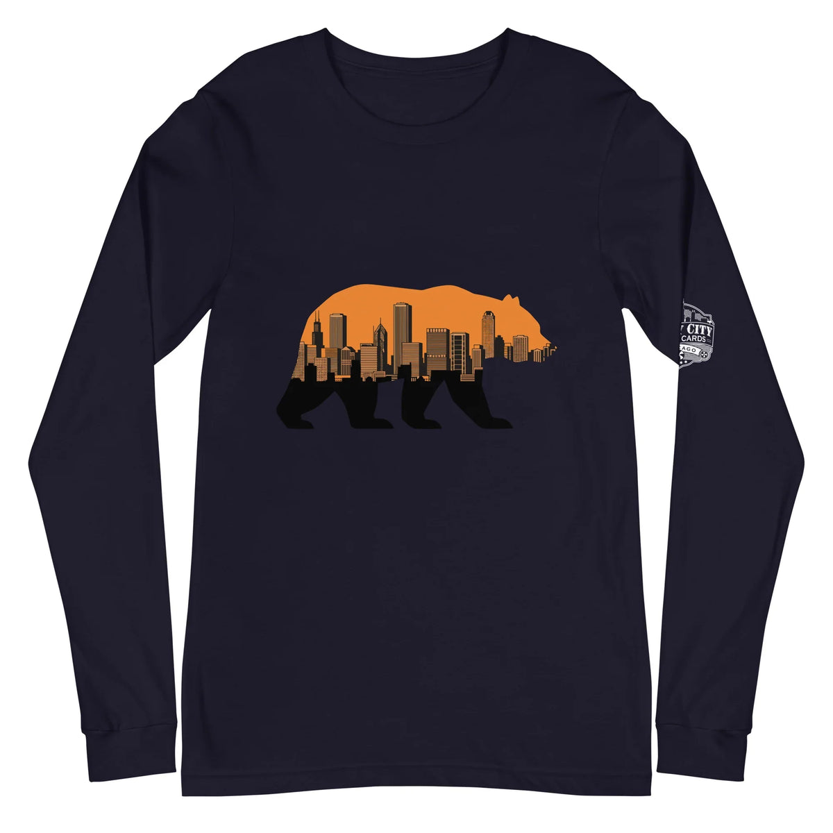 Walking Bear Chicago football long sleeve shirt in navy, front view