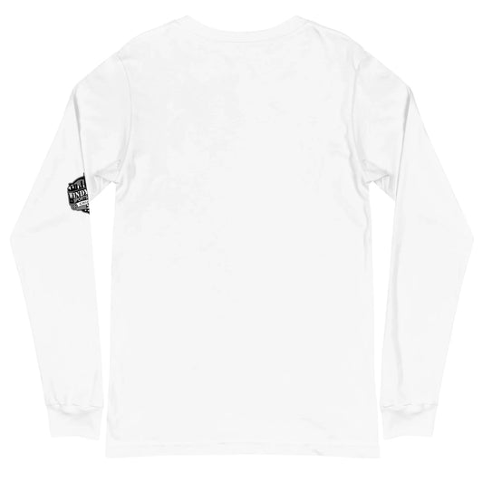 Chicago unisex long sleeve shirt in white, back view