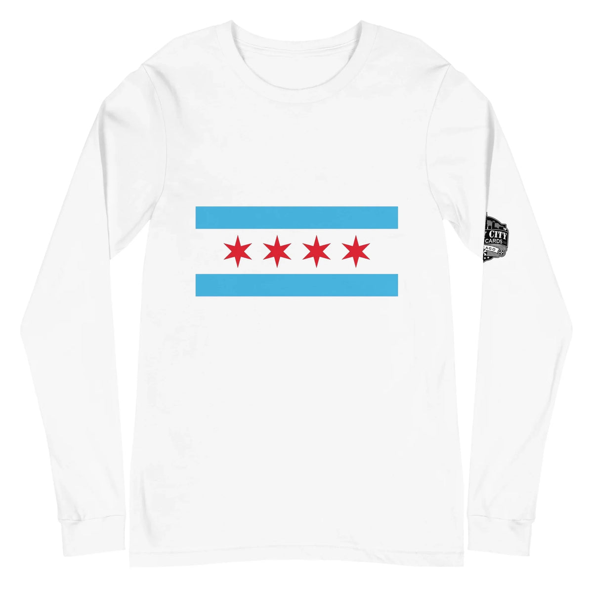 Chicago unisex long sleeve shirt in white, front view