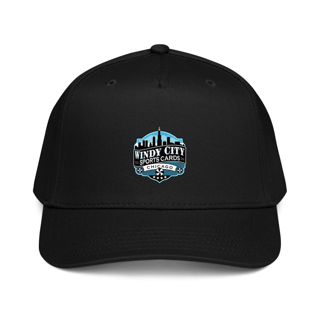 Windy City 5-panel cap in black, front view