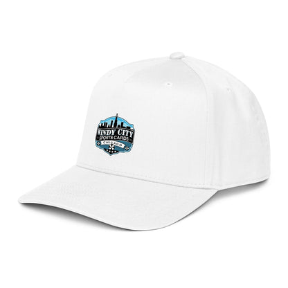 Windy City 5-panel cap in white, front-left view