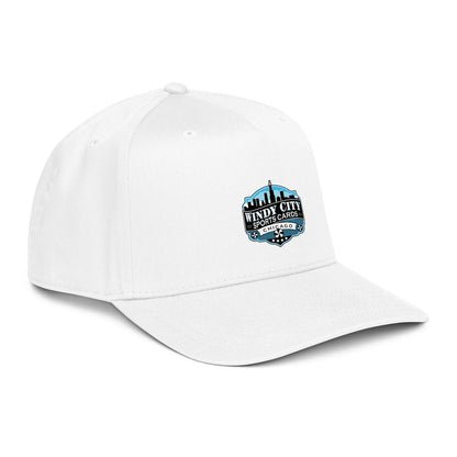 Windy City 5-panel cap in white, front-right view