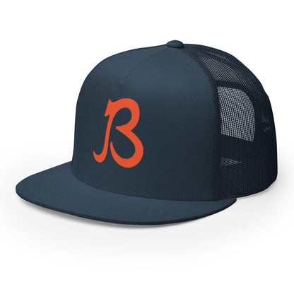 B Script Chicago trucker cap in navy, front-left view