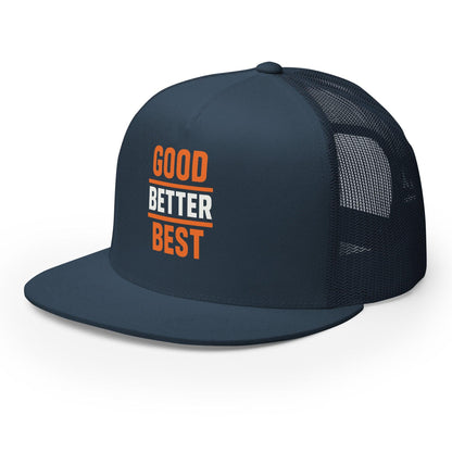 Good Better Best trucker cap in navy, front-left view
