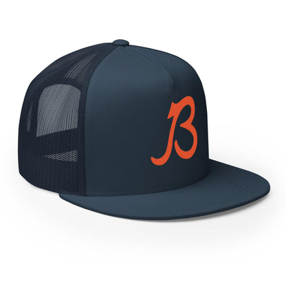 B Script Chicago trucker cap in navy, front-right view