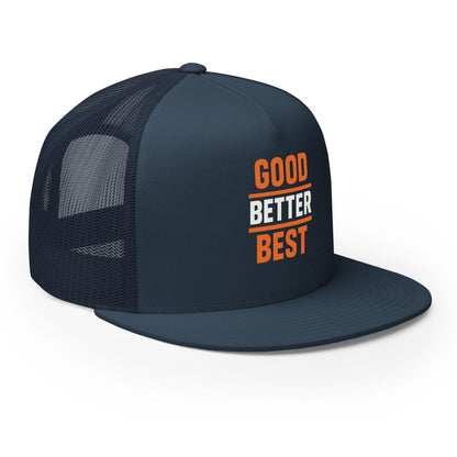 Good Better Best trucker cap in navy, front-right view