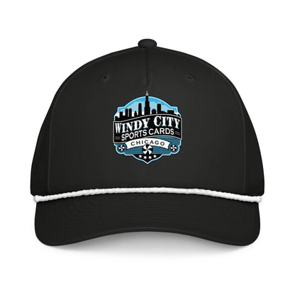 Windy City rope cap in black and white, front view