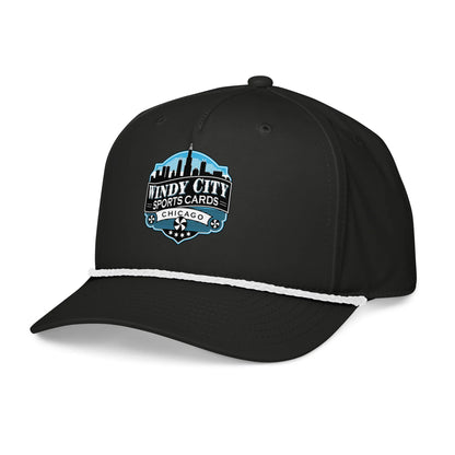 Windy City rope cap in black and white, front-left view