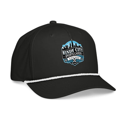 Windy City rope cap in black and white, front-right view