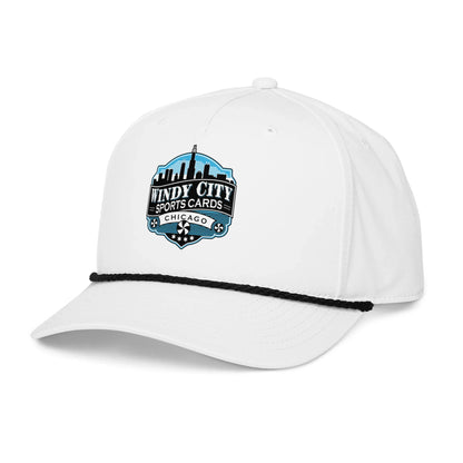Windy City rope cap in white and black, front-left view