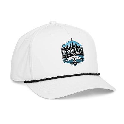 Windy City rope cap in white and black, front-right view