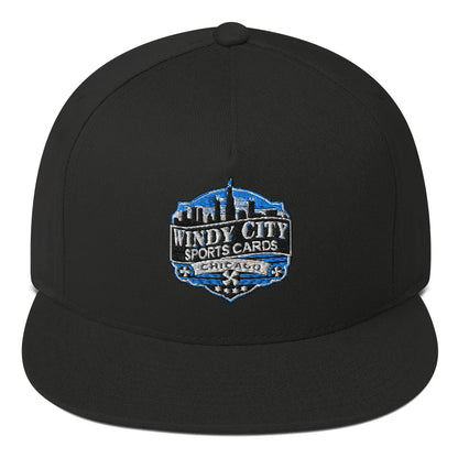 Windy City flat bill cap in black, front view