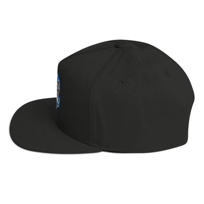 Windy City flat bill cap in black, left side view