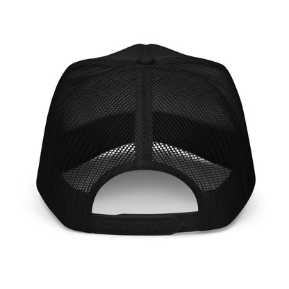 Windy City foam trucker hat in black, back view