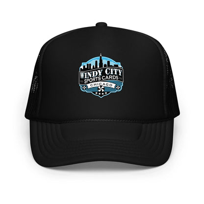 Windy City foam trucker hat in black, front view