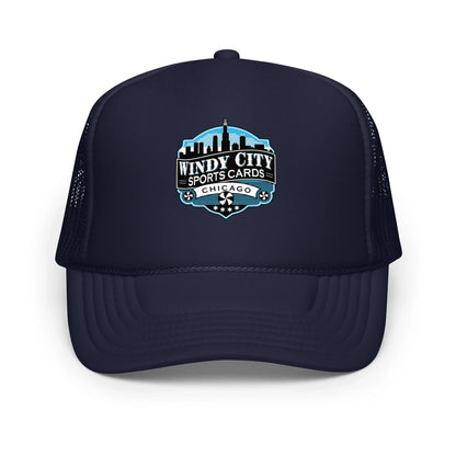 Windy City foam trucker hat in navy, front view
