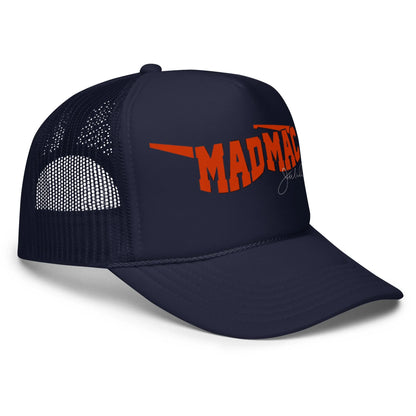 Mad Mac foam trucker hat in navy, front-right view