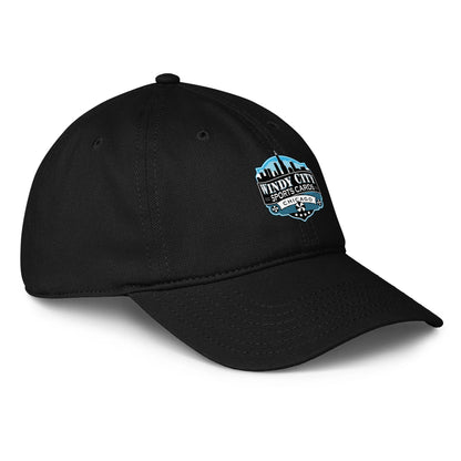 Windy City low-profile baseball cap in black, front-right view