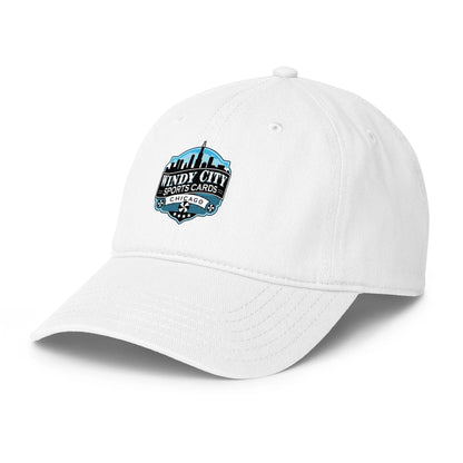 Windy City low-profile baseball cap in white, front-left view