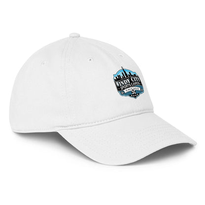 Windy City low-profile baseball cap in white, front-right view