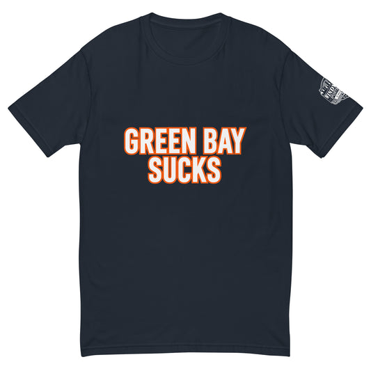 Green Bay Sucks Block Chicago Football T-Shirt in Midnight Navy