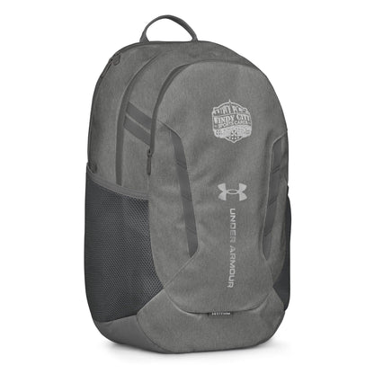 Under Armour Windy City backpack in Castlerock gray, front-right view
